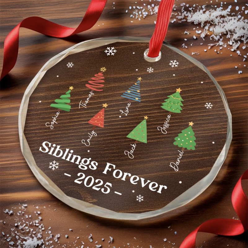 Custom Name Christmas Sibling Gifts - Personalized Glass Ornament