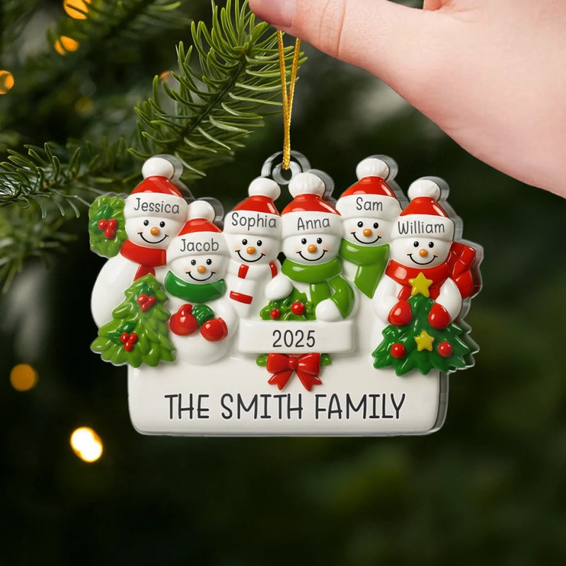 Custom Snowman Family Acrylic Ornament - Personalized Christmas Birthday Gifts For Mom, Dad, Brother, Sister, Kids - Winter Fun Begins Here