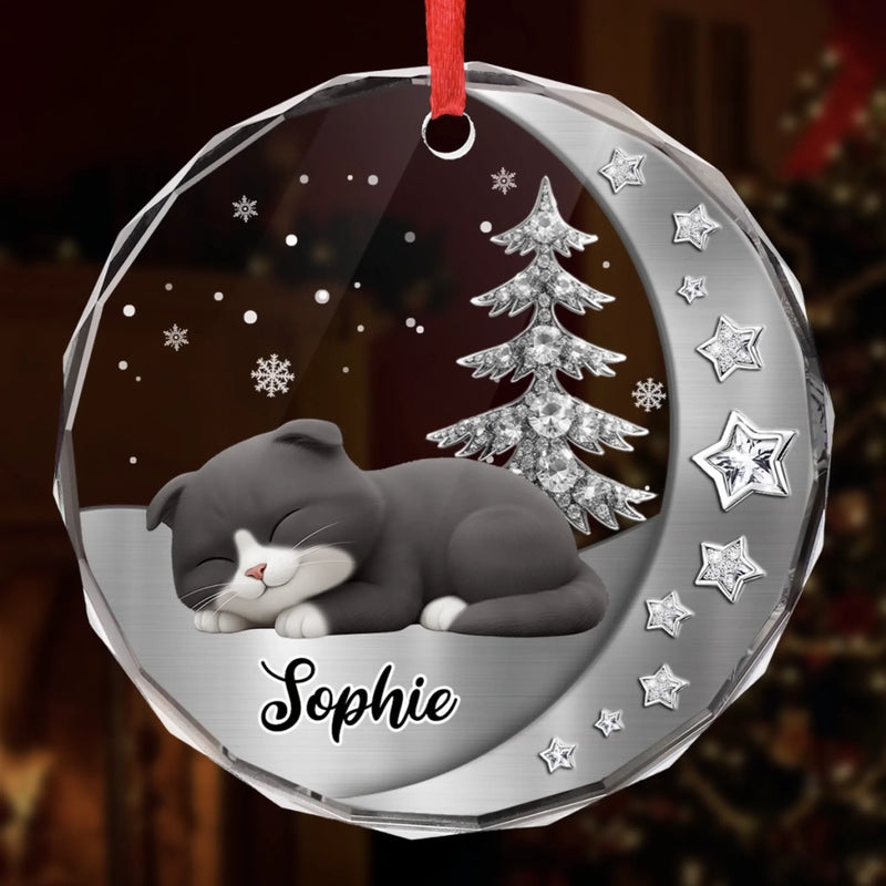 Custom Name Christmas Cat Gifts - Personalized Glass Ornament
