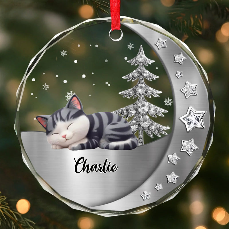 Custom Name Christmas Cat Gifts - Personalized Glass Ornament