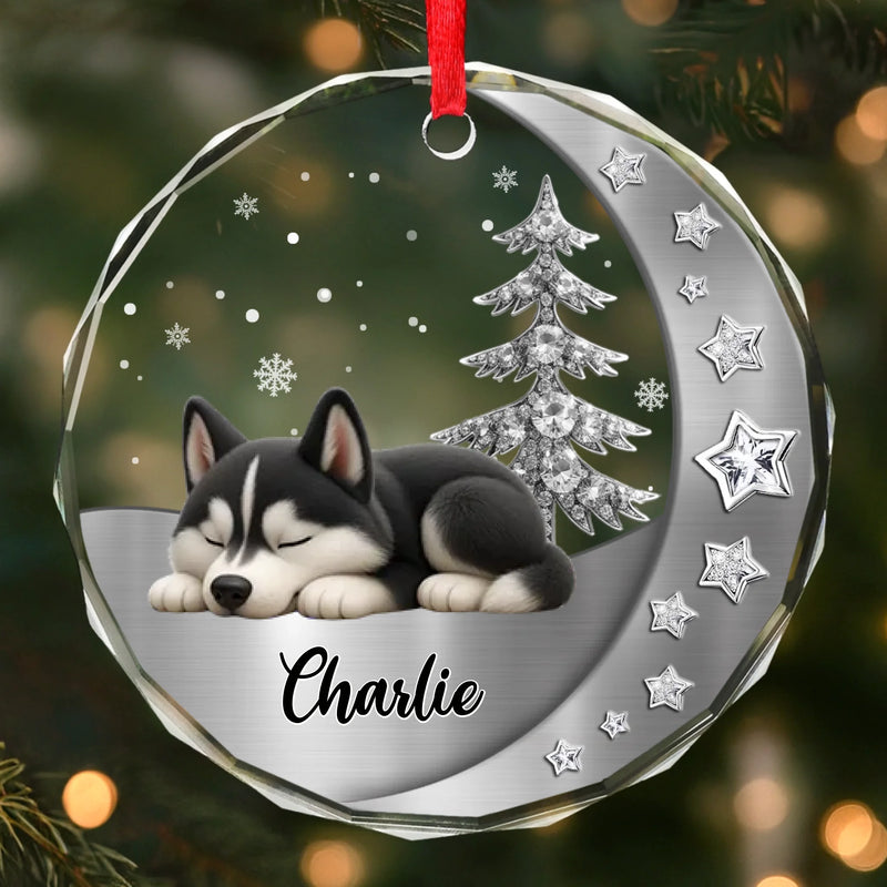 Custom Name Sleeping Dog Christmas Gifts for Pet Lovers - Personalized Glass Ornament