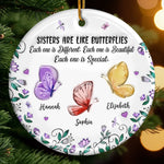 Custom Name Sister Butterfly Christmas Gifts - Personalized Ceramic Ornament