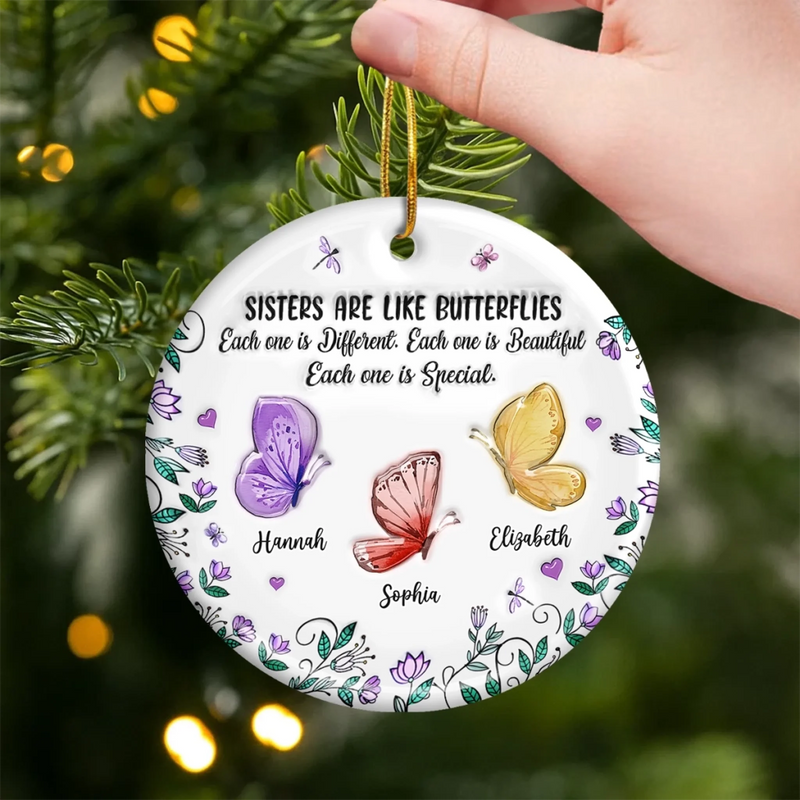 Custom Name Sister Butterfly Christmas Gifts - Personalized Ceramic Ornament
