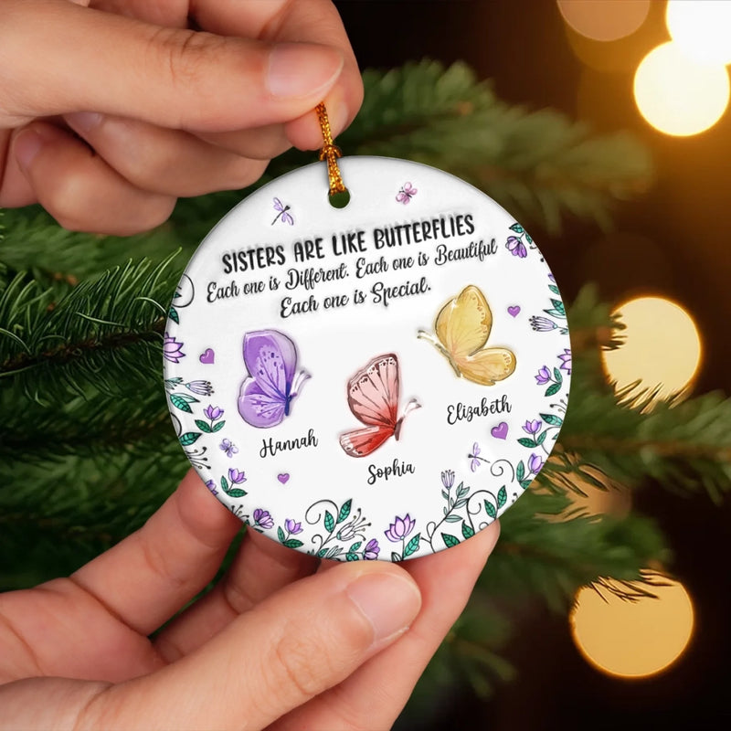 Custom Name Sister Butterfly Christmas Gifts - Personalized Ceramic Ornament