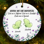 Custom Name Sister Butterfly Christmas Gifts - Personalized Ceramic Ornament