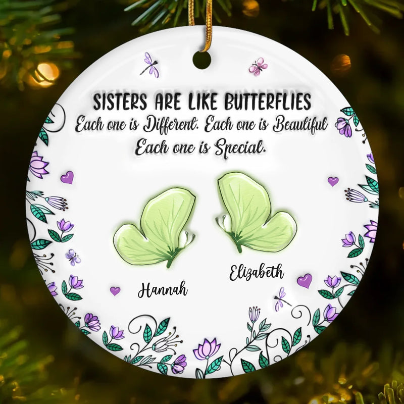 Custom Name Sister Butterfly Christmas Gifts - Personalized Ceramic Ornament