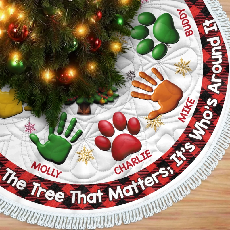 Custom Name Handprint Christmas Tree Decor - Personalized Tree Skirt