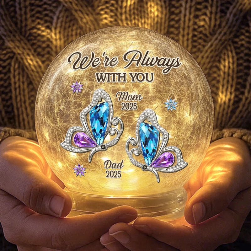 Custom Memorial Butterfly Mom Dad Tribute - Personalized Crackle Glass LED Ball