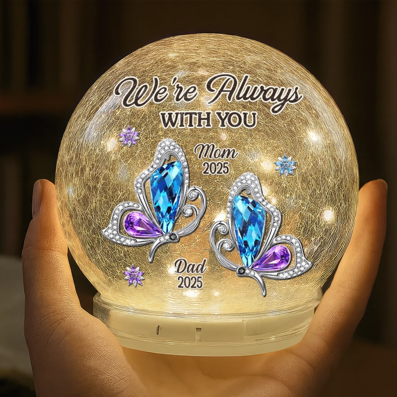 Custom Memorial Butterfly Mom Dad Tribute - Personalized Crackle Glass LED Ball