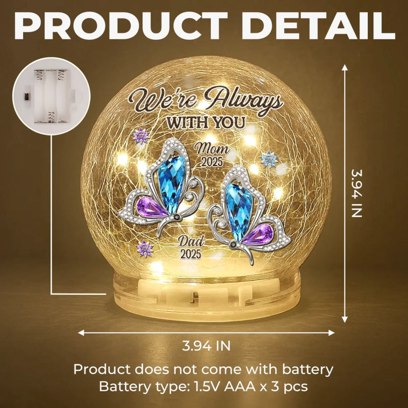 Custom Memorial Butterfly Mom Dad Tribute - Personalized Crackle Glass LED Ball