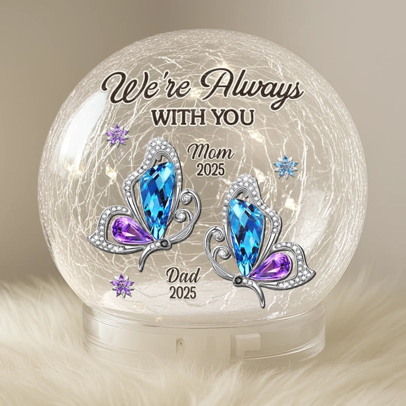 Custom Memorial Butterfly Mom Dad Tribute - Personalized Crackle Glass LED Ball