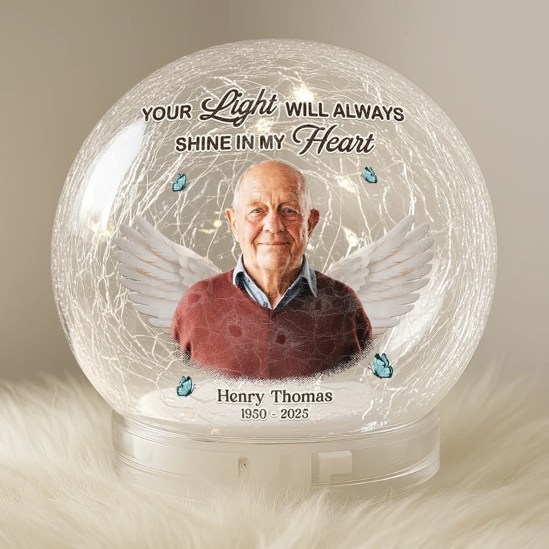 Custom Photo Memorial Angel Tribute - Personalized Crackle Glass LED Ball