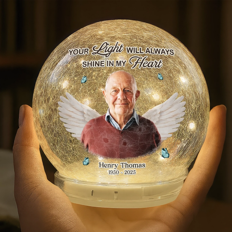 Custom Photo Memorial Angel Tribute - Personalized Crackle Glass LED Ball