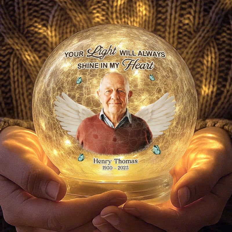 Custom Photo Memorial Angel Tribute - Personalized Crackle Glass LED Ball