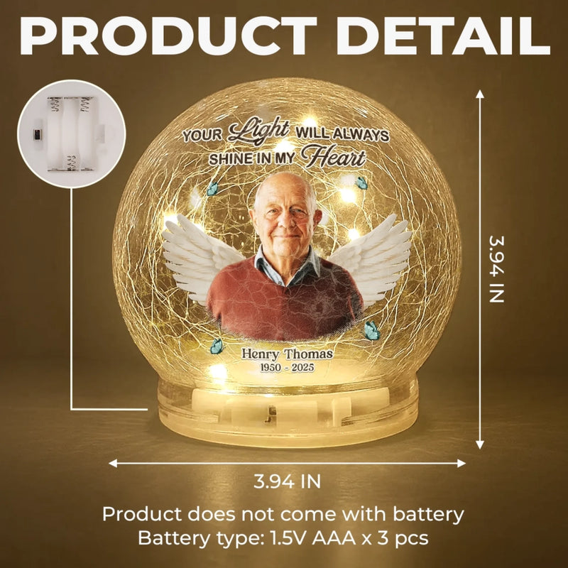 Custom Photo Memorial Angel Tribute - Personalized Crackle Glass LED Ball