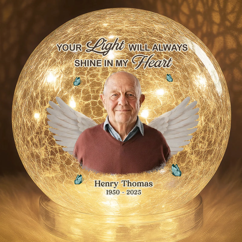 Custom Photo Memorial Angel Tribute - Personalized Crackle Glass LED Ball