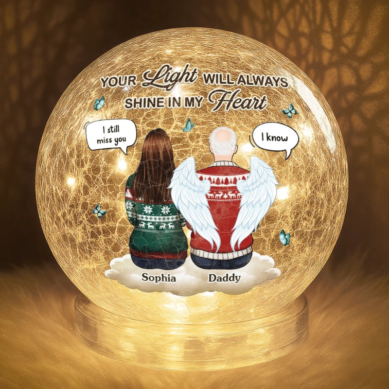 Custom Crackle Glass LED Ball - Personalized Christmas Memorial Sympathy Gifts For Loss Of Mom, Dad - Your Love Still Lights My Way