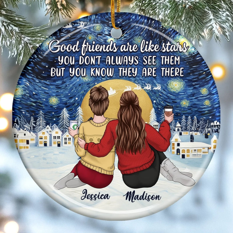 Custom Starry Night Ceramic Ornament - Personalized Best Friend Christmas Birthday Gifts For Women, Besties, Sisters, BFF - Our Bond Our Joy