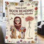 Custom Name Book Reading Dog Cuddling Gifts for Women - Personalized Blanket