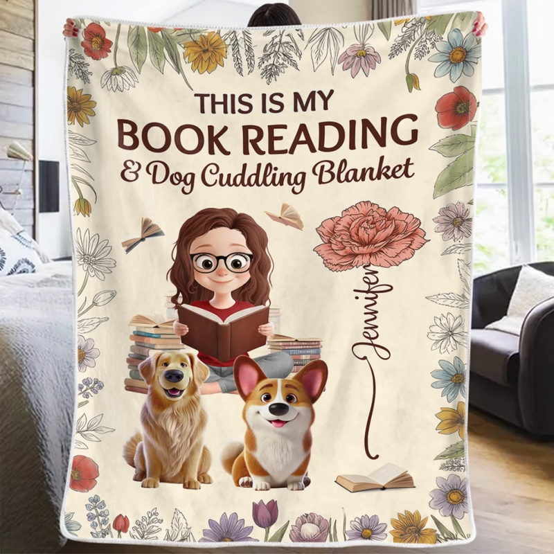 Custom Name Book Reading Dog Cuddling Gifts for Women - Personalized Blanket