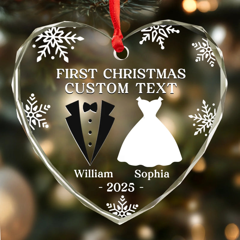 Custom Name First Christmas as Mr & Mrs Gifts for Couples - Personalized Glass Ornament