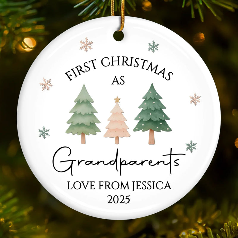 Custom Name First Christmas as Grandparents Gift - Personalized Ceramic Ornament