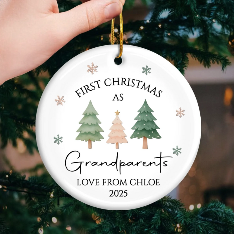 Custom Name First Christmas as Grandparents Gift - Personalized Ceramic Ornament