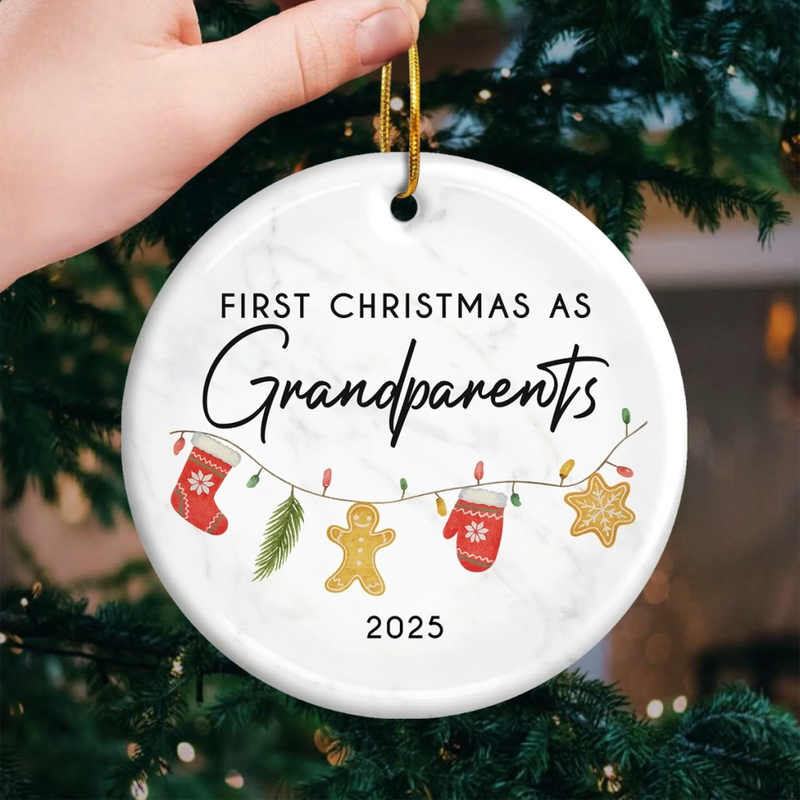 Custom First Christmas as Grandparents Gift - Personalized Ceramic Ornament