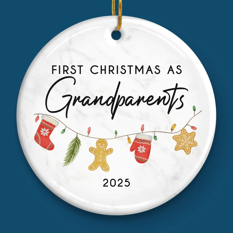 Custom First Christmas as Grandparents Gift - Personalized Ceramic Ornament