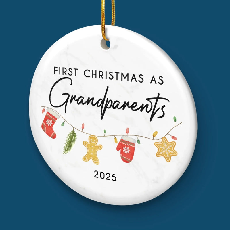 Custom First Christmas as Grandparents Gift - Personalized Ceramic Ornament