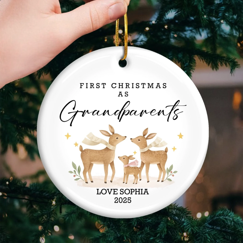 Custom Name First Christmas as Grandparents Gifts - Personalized Ceramic Ornament