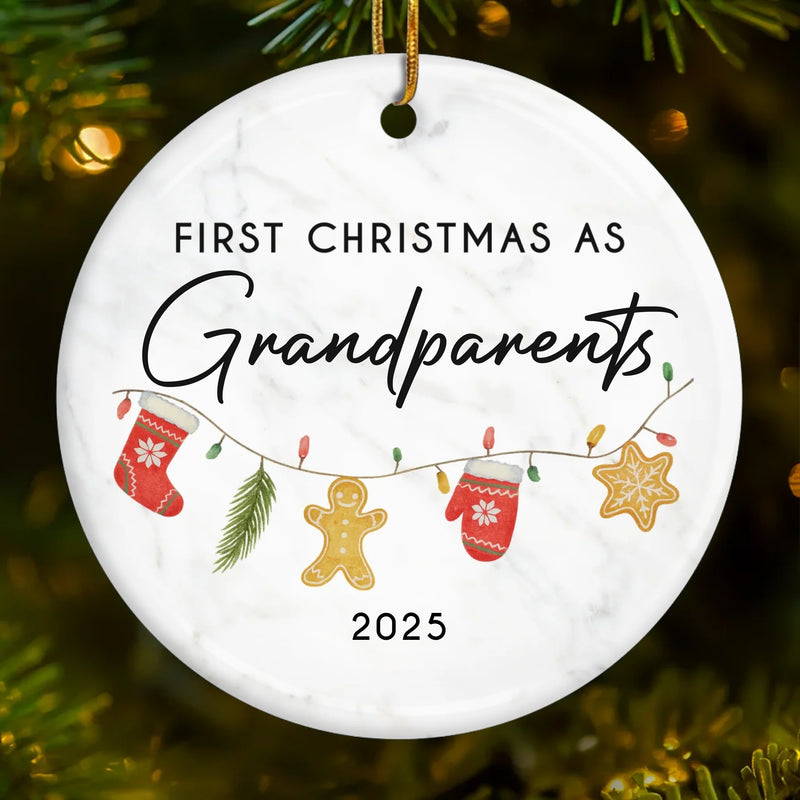 Custom First Christmas as Grandparents Gift - Personalized Ceramic Ornament