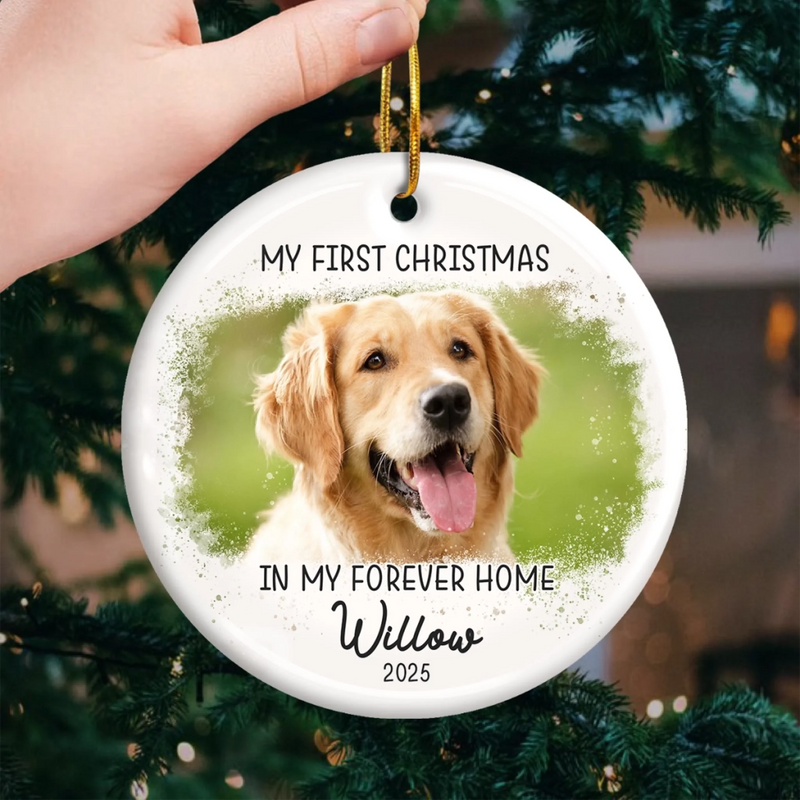 Custom Pet Photo First Christmas Gifts for Dog Lovers - Personalized Ceramic Ornament