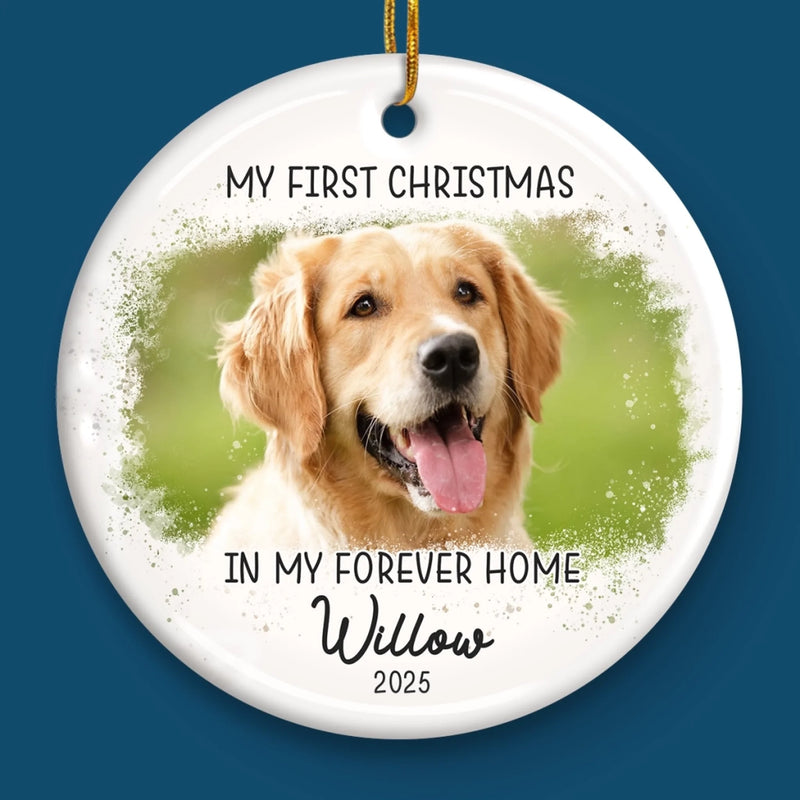 Custom Photo First Christmas Pet Ceramic Ornament - Personalized Christmas Birthday Gifts For Dog Lovers, Cat Lovers, Pet Dad And Mom, New Pet Ornament - First Christmas With Fur Baby