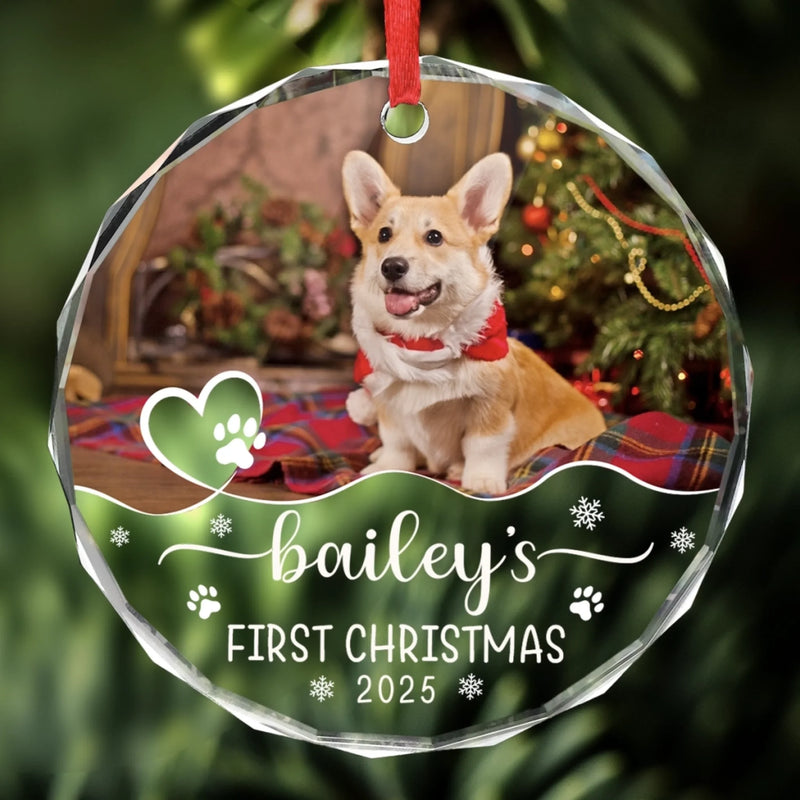 Custom Pet Photo First Christmas Gifts for Dog Lovers - Personalized Glass Ornament