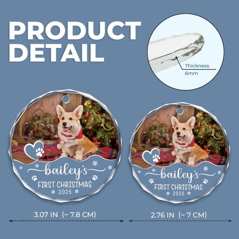 Custom Pet Photo First Christmas Gifts for Dog Lovers - Personalized Glass Ornament