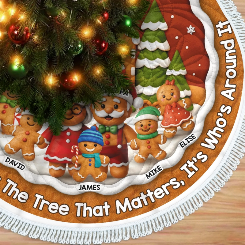 Custom Gingerbread Tree Skirt - Personalized Christmas Birthday Gifts For Grandma, Grandpa, Grandparents - Joy Shines In Every Hug