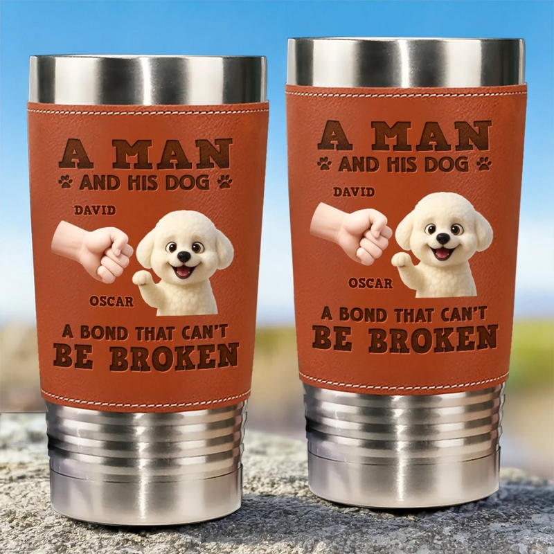 Custom Name Man and Dog Gifts for Dog Dads - Personalized Printed Leather Tumbler