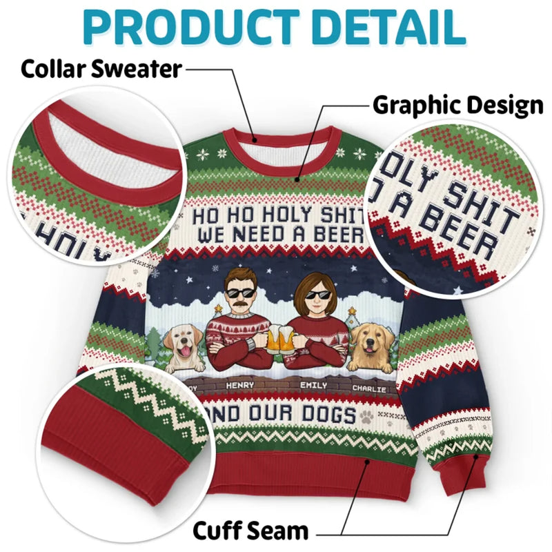 We Need A Beer And Our Cats - Dog & Cat Personalized Custom Ugly Sweatshirt - Unisex Wool Jumper - Christmas Gift For Husband Wife, Pet Owners, Pet Lovers