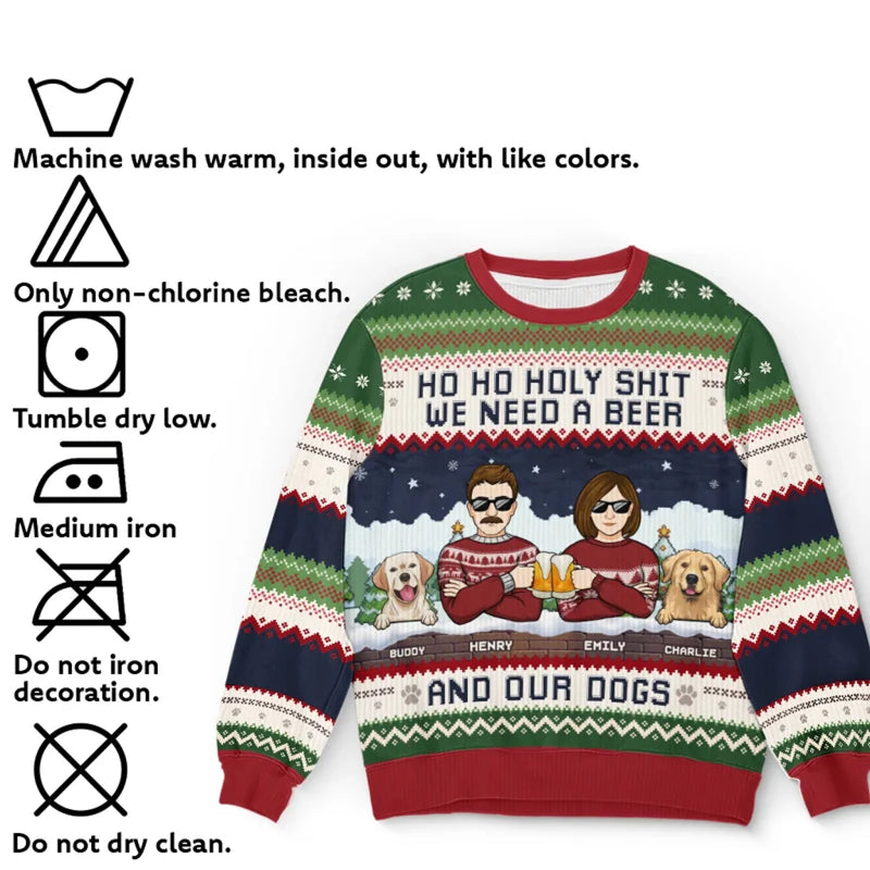 We Need A Beer And Our Cats - Dog & Cat Personalized Custom Ugly Sweatshirt - Unisex Wool Jumper - Christmas Gift For Husband Wife, Pet Owners, Pet Lovers