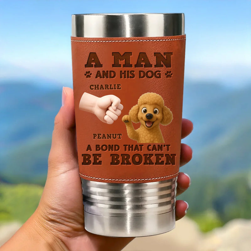 Custom Printed Leather Tumbler - Personalized Birthday Gifts For Dog Lovers, Dog Dad And Mom - Happiness Is A Wag