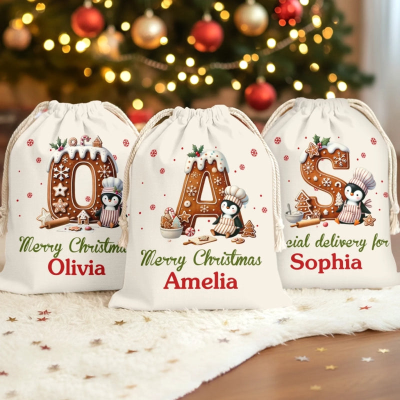 Custom Name Christmas Gingerbread Baking Gifts - Personalized Christmas Favor Bag
