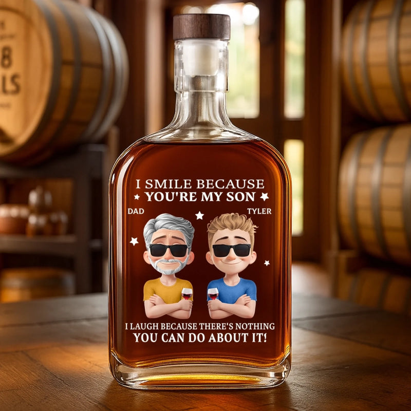 Custom Name Funny Father Son Gifts - Personalized Round Whiskey Bottle