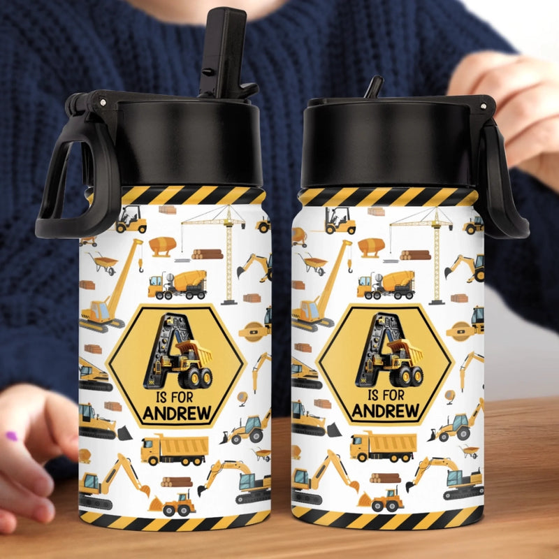 Custom Name Construction Truck Gifts for Kids - Personalized Kid Water Bottle
