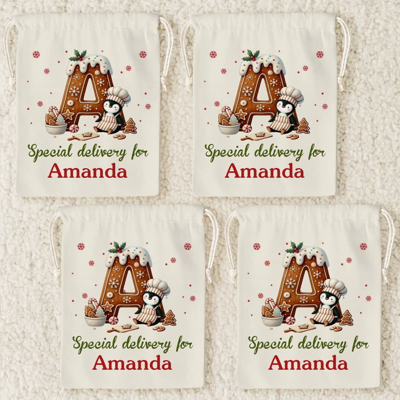Custom Name Christmas Gingerbread Baking Gifts - Personalized Christmas Favor Bag