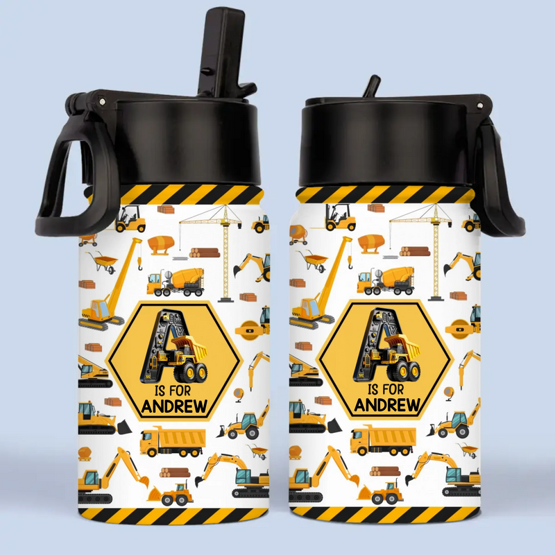Custom Name Construction Truck Gifts for Kids - Personalized Kid Water Bottle