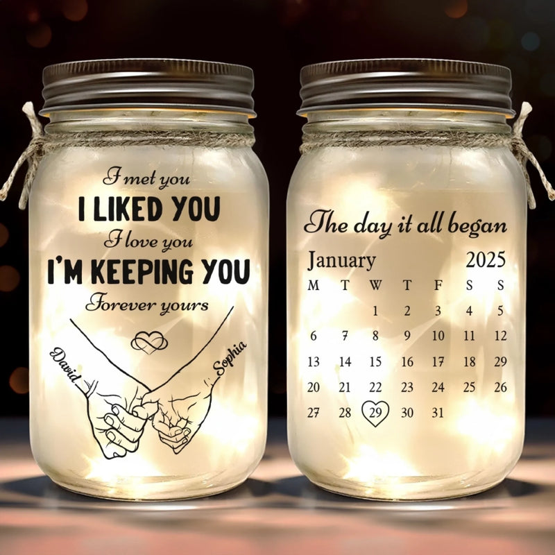 Custom Mason Jar Light - Personalized Anniversary Wedding Gifts For Husband And Wife, Him And Her - Love, Bottled And Glowing