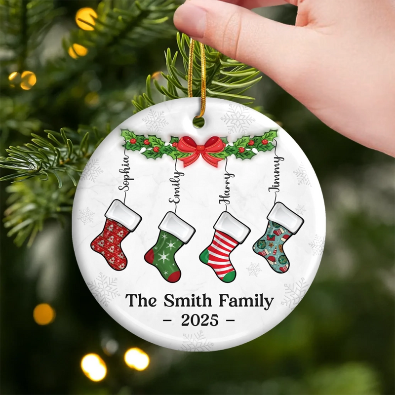 Custom Name Family Christmas Gifts - Personalized Ceramic Ornament