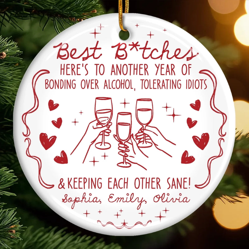 Custom Ceramic Ornament - Personalized Best Friend Christmas Birthday Gifts For Women, Besties, Sisters, BFF - Snowflakes And Giggles With You