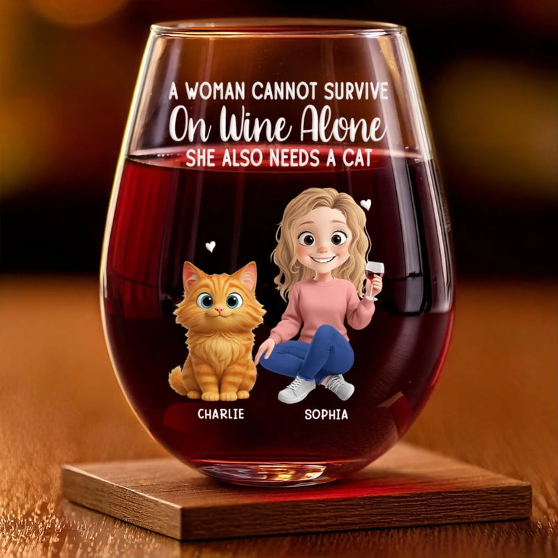 Custom Wine Glass - Personalized Christmas Birthday Gifts For Cat Lovers, Cat Mom And Dad - Life Needs A Purr